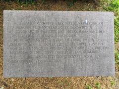 Commemorative plaque in German text honoring Andreas Hofer's death in Andreas Hofer Park, Mantua