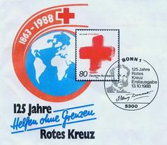First day of issue postmark from 1988 commemorating 125 years of the Red Cross by Deutsche Bundespost
