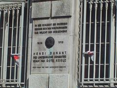 Henri Dunant memorial plaque with writing commemorating the founder of the Red Cross in Vienna