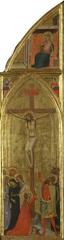 Crucifixion scene with two evangelists and Virgin of the Annunciation from a triptych by Bernardo Daddi