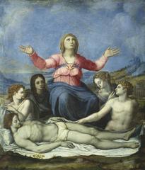 Lamentation of Christ painting attributed to Alessandro Allori depicting mourners surrounding the dead Christ