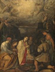 Adoration of the Shepherds painting attributed to Cigoli depicting a nativity scene with shepherds worshipping baby Jesus