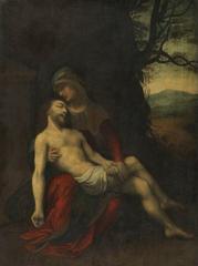Pietà painting showing the Virgin Mary cradling the dead body of Jesus