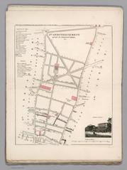 Engraved hand-colored map of 1st Borough Faubourg du Roule in Paris with Church of Saint-Philippe du Roule