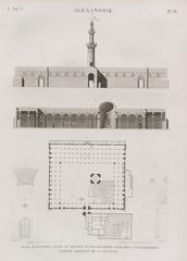 Architectural plan, elevation, section, and details of an ancient basilica known as the Mosque of St. Athanase in Alexandria