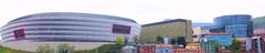 Panoramic view of San Mamés Stadium, EUITI and Minas building of UPV/EHU, and Bami building (EiTB headquarters) in Bilbao