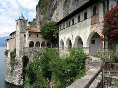 Hermitage of Santa Caterina del Sasso by a cliff on Lake Maggiore's eastern shore