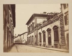 Historic street view in Bologna, black and white photograph from ca. 1865-1900 by Fratelli Alinari