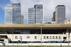 View of CSKA-Football hall on Aviakonstruktora Mikoyana Street in Moscow with modern architecture