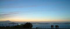 Scenic view of Parco Virgiliano park overlooking Naples coastline with sea and hills in the background