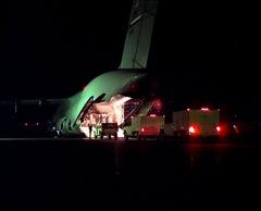 U.S. Army 11th Air Defense Artillery Brigade vehicles and equipment loaded on U.S. Air Force C-5 Galaxy at El Paso Airport