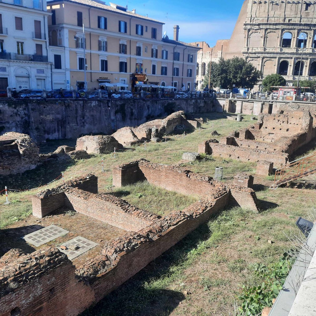 Scenic view of ancient Roman architecture with ruins and classical columns in Rome Italy