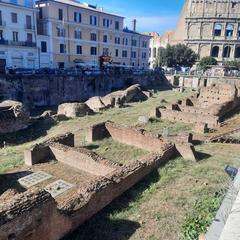 Scenic view of ancient Roman architecture with ruins and classical columns in Rome Italy