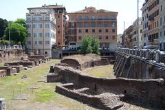 Ancient Roman gladiator training school ruins in Rome Ludus Magnus in black and white