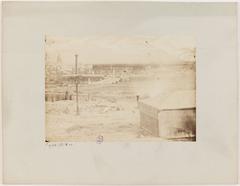 Black and white historical photograph showing the construction of the Palais du Trocadéro in Paris between 1853 and 1878