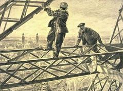 Two workers on the Eiffel Tower by Paul Renouard at the 1900 World Exposition