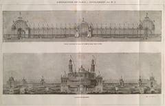 Façade of the Palais du Champ-de-Mars at the Paris 1878 World Fair with ornate architectural details
