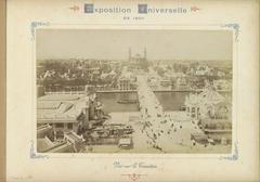 View of the Seine River with the Pont d'Iéna bridge and the Palais du Trocadéro in Paris during the 1900 World Exhibition