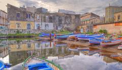 Calafatari district in Siracusa with historical buildings and waterfront view