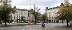 Sølvtorvet square in Copenhagen with historic buildings and parked cars
