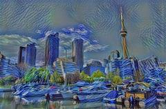 Toronto Music Garden painted with bright colorful patterns using Neural Style Transfer in TensorFlow