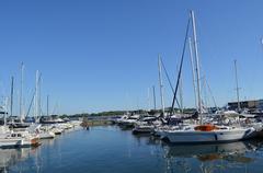 View of Toronto Harbour from Toronto Music Garden with water and boats