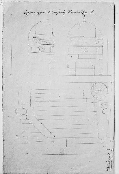 Interior detailed drawing of galleries in Västerås Cathedral from 1761