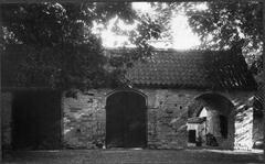 Old cemetery gate with carriage sheds in the south at Västerås Cathedral, historic exterior detail