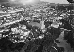 Aerial view of Västerås Cathedral and its surroundings in Västerås, Sweden