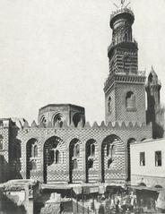 Sultan Qalaun's mausoleum façade with booths before restoration