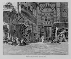 Historic Egyptian gateway called Puerta del Moristan de Kalaun captured in 1882 illustration by Karl Werner