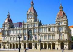 Town Hall building in A Coruña, Spain under a cloudy sky