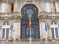 Town Hall Building in A Coruña, Spain with modern architecture and clear blue sky