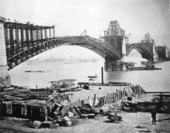 Eads Bridge over Mississippi River under construction in St. Louis 1874