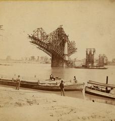 Historic construction of Eads Bridge from second pier looking east in August 1873