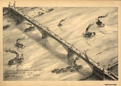 1875 drawing of Eads Bridge in St. Louis by Camille N. Dry