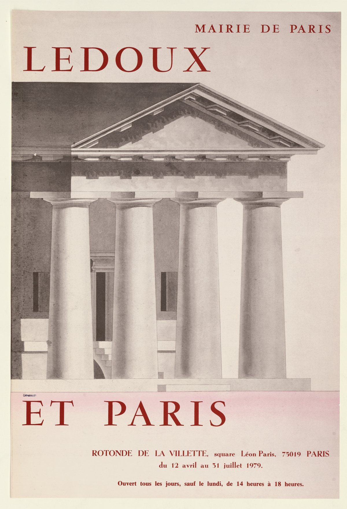 1979 exhibition poster 'Ledoux et Paris' at Rotonde de la Villette featuring Barrière et docks de la Villette and Saint Jacques-Saint Christophe church