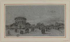 Page 25 of a 19th century album of drawings by Georges Michel showing views of Paris in charcoal and graphite
