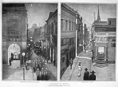 Antique print of Strada Reale and Strada Teatro streets in Valletta from 1902