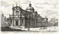 Engraving of San Nicola da Tolentino church in Rome by Falda