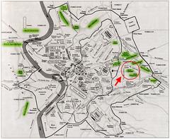 Satellite image of Horti Lamiani garden in ancient Rome marked by a red circle