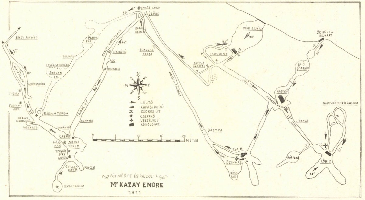Historical map of Pál-völgyi Cave in Budapest from 1911