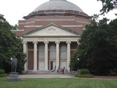 Baldwin Auditorium on Duke University's east campus surrounded by trees