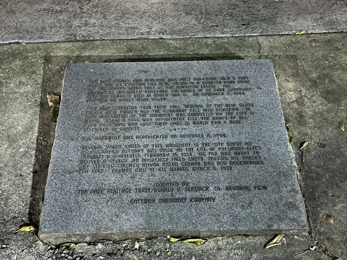 Dade County War Memorial plaque in Bayfront Park Miami