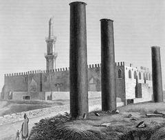 Historical drawing of the Attarine Mosque and Canopic Way in Alexandria from the Description de l'Egypte, circa 1798