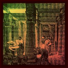 Colorized artistic rendering of the Great Library of Alexandria showing ancient architectural details