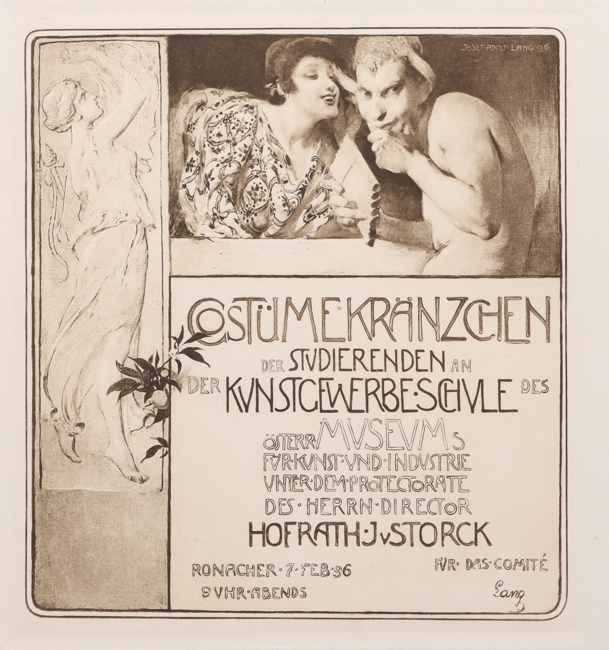 Vintage costume party poster from Austrian Museum of Art and Industry students in 1896 Theatre Ronacher