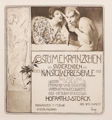Vintage costume party poster from Austrian Museum of Art and Industry students in 1896 Theatre Ronacher