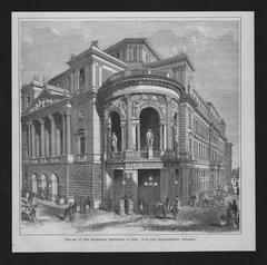 Historical wood engraving of Vienna's Stadttheater from 1886