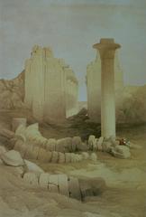 The Dromos or first court of the Temple of Karnak with ancient columns and ruins